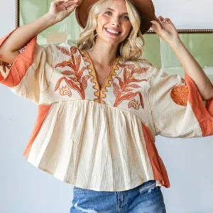Vintage Embroidery Patch Gauze Top