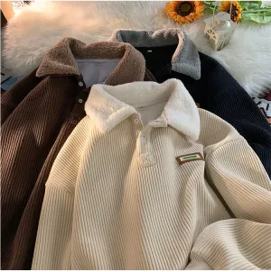 Vintage Lapel Collar Corduroy Sweatshirt