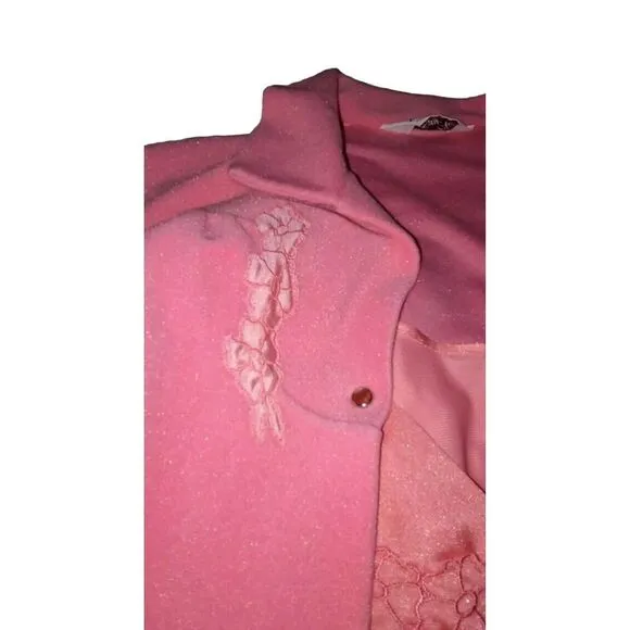 Vintage Vanity‎ Fair Robe 70s Pink Floral Long House Coat Snap Nightgown Small