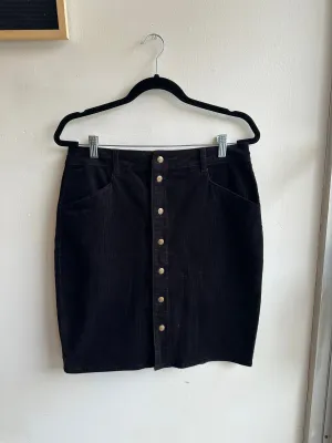Vintage Woolrich Black Corduroy Button Up Above the Knee Skirt