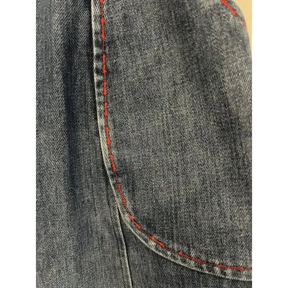 Vtg Handmade 70s Small Med blue Jean denim Wrap Skirt Pockets Bandana Patchwork
