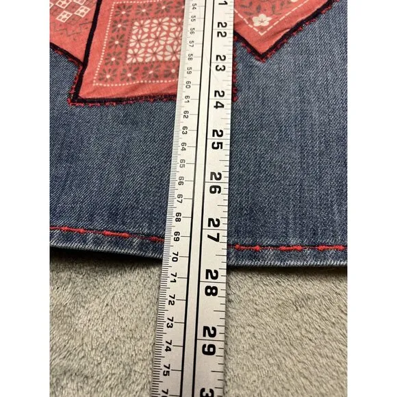 Vtg Handmade 70s Small Med blue Jean denim Wrap Skirt Pockets Bandana Patchwork