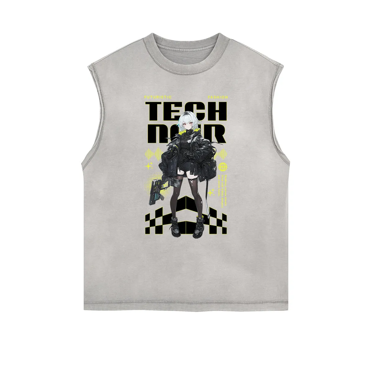 Washed Faded Y2K Anime Pattern Tank Top