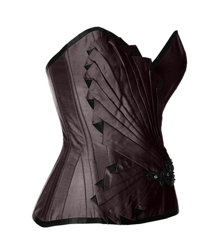 Wayth Black Satin/Taffeta Embroidered Overbust Corset