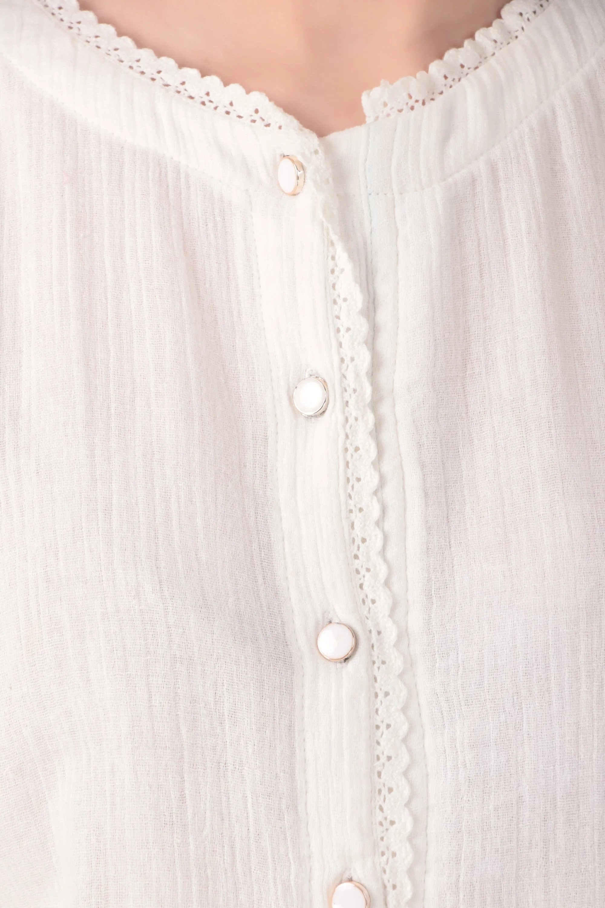 White Double Gauze Lace Top