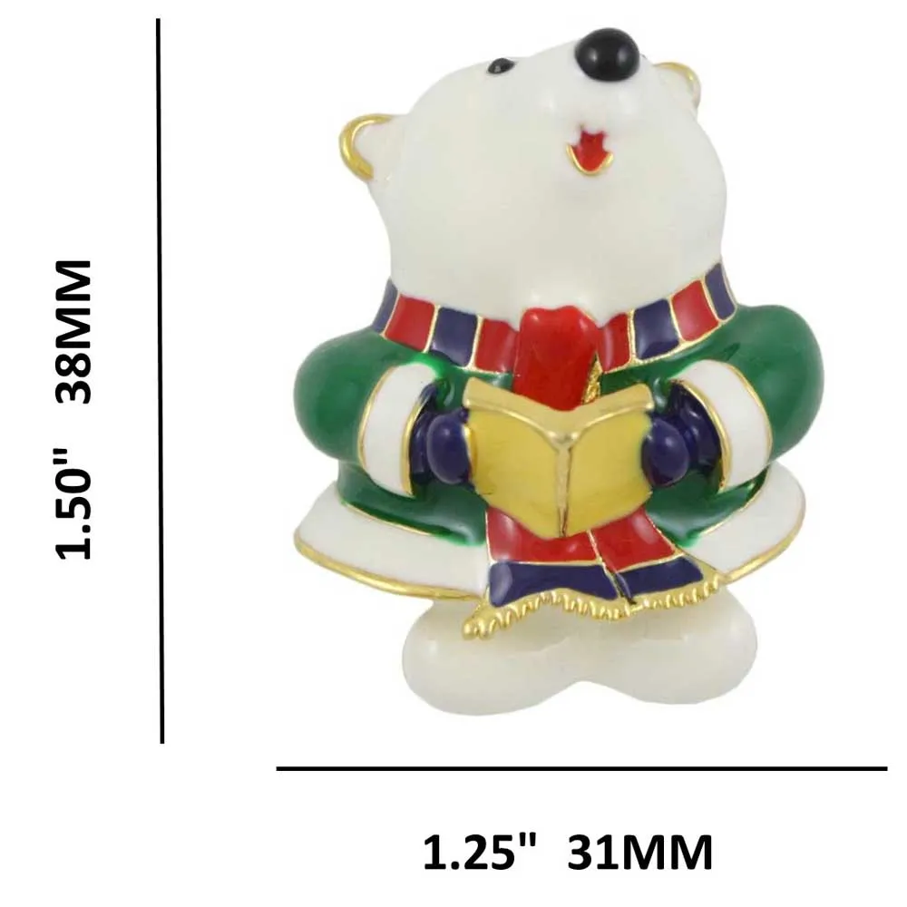 White Enamel Singing Polar Bear Brooch Pin - XP904