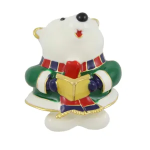 White Enamel Singing Polar Bear Brooch Pin - XP904