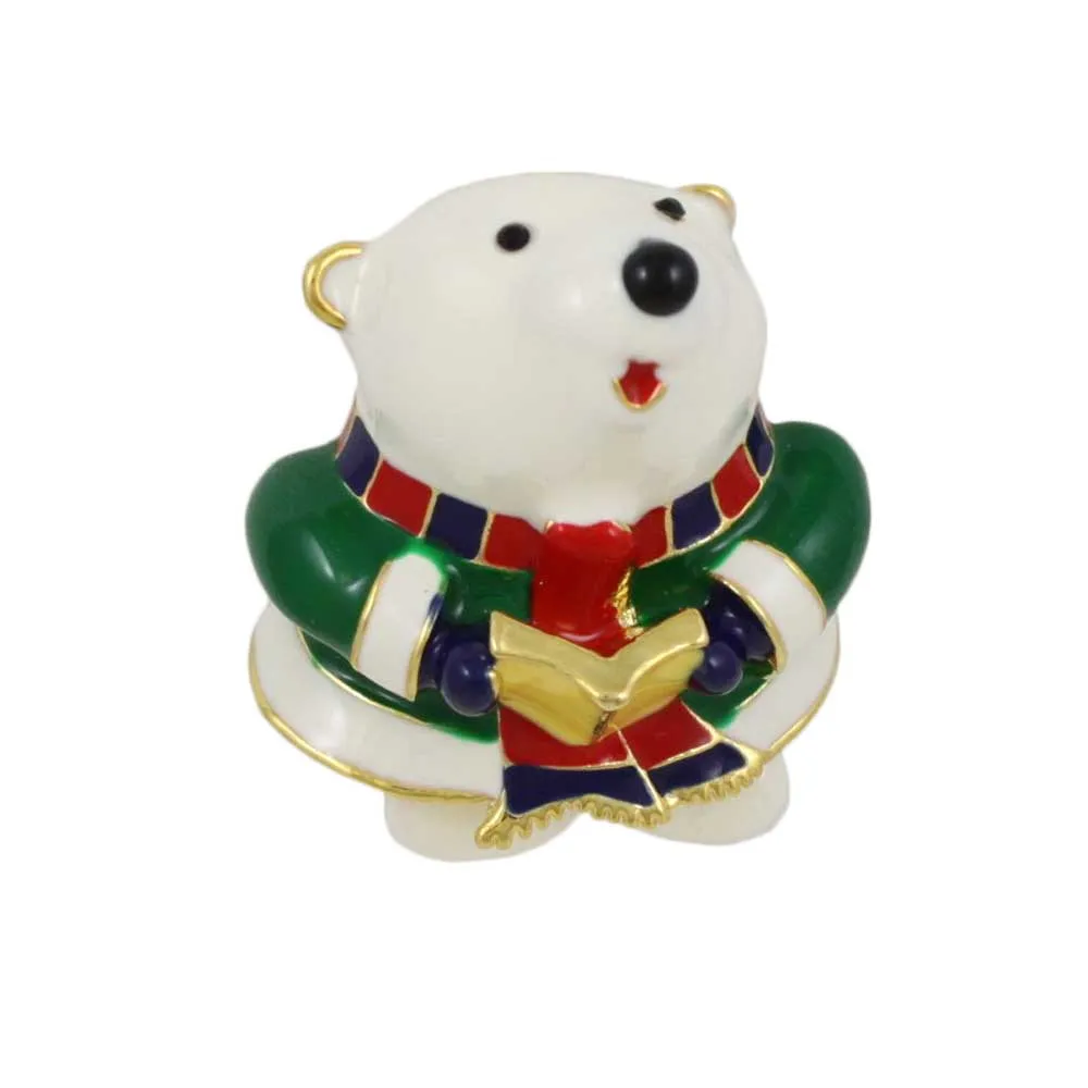 White Enamel Singing Polar Bear Brooch Pin - XP904