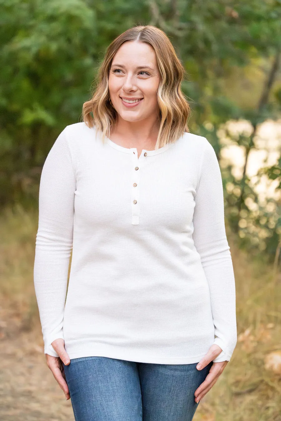 White Henley Long Sleeve Shirt *