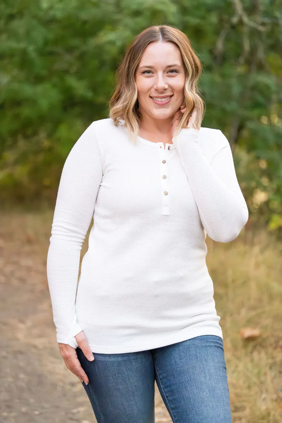 White Henley Long Sleeve Shirt *