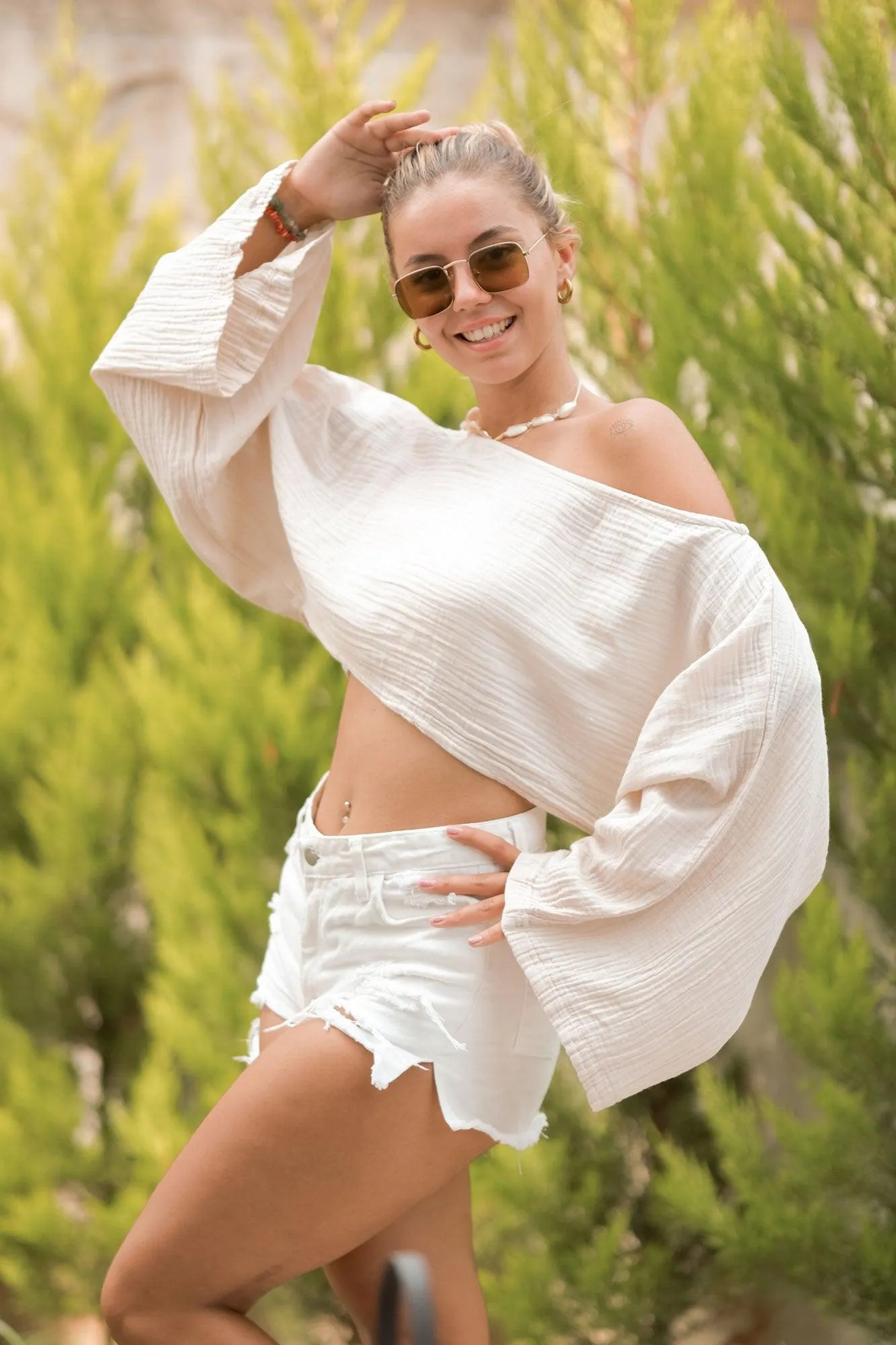 White Off Shoulder Crop Top