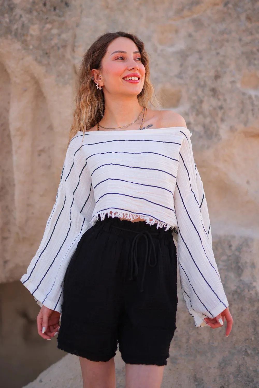 White Off Shoulder Crop Top