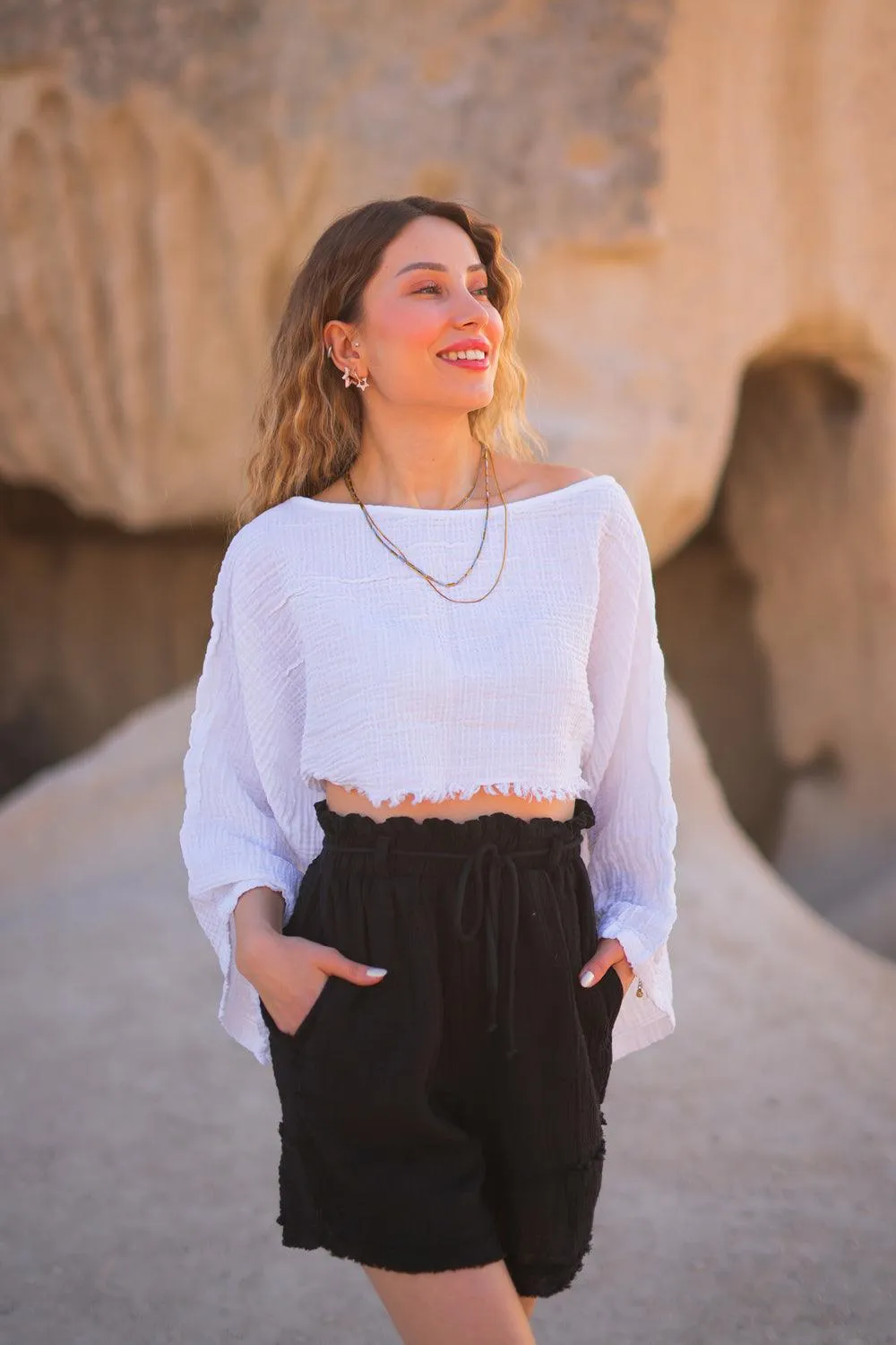 White Off Shoulder Crop Top