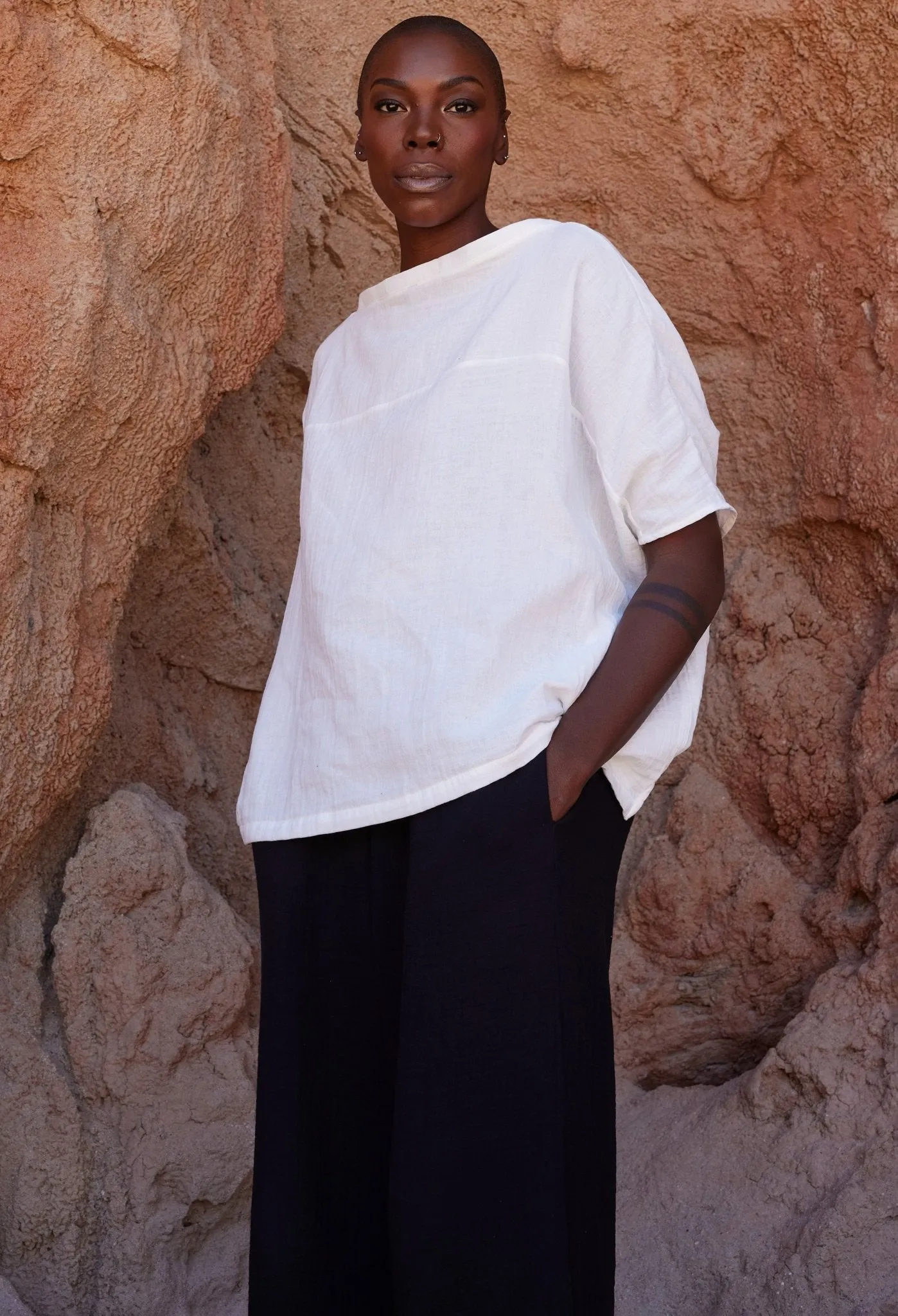 White Square Gauze Top