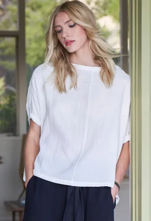 White Square Gauze Top