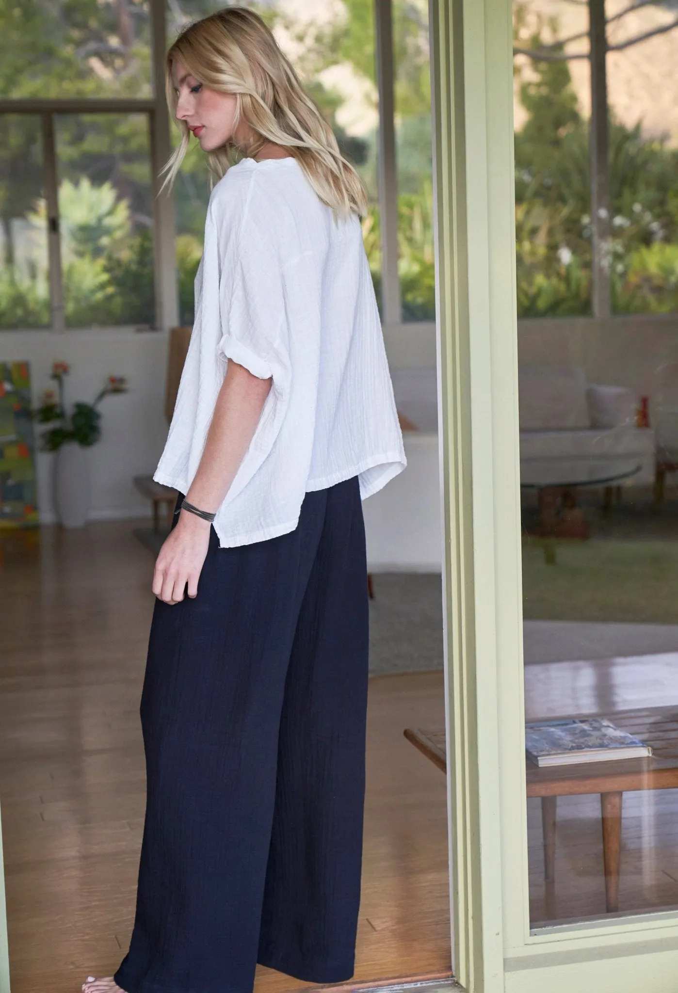 White Square Gauze Top