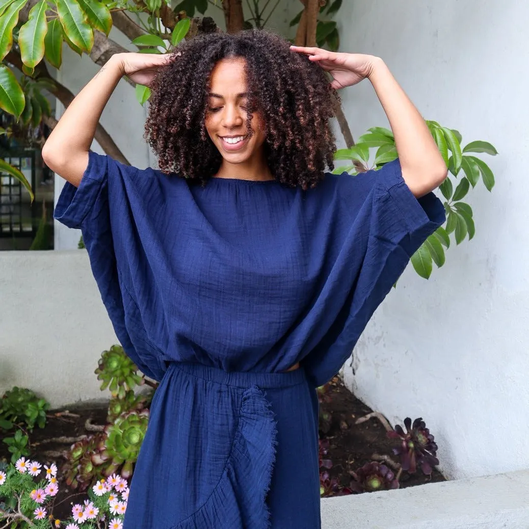 Wide Body Cotton Gauze Top - Navy