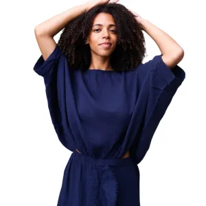 Wide Body Cotton Gauze Top - Navy
