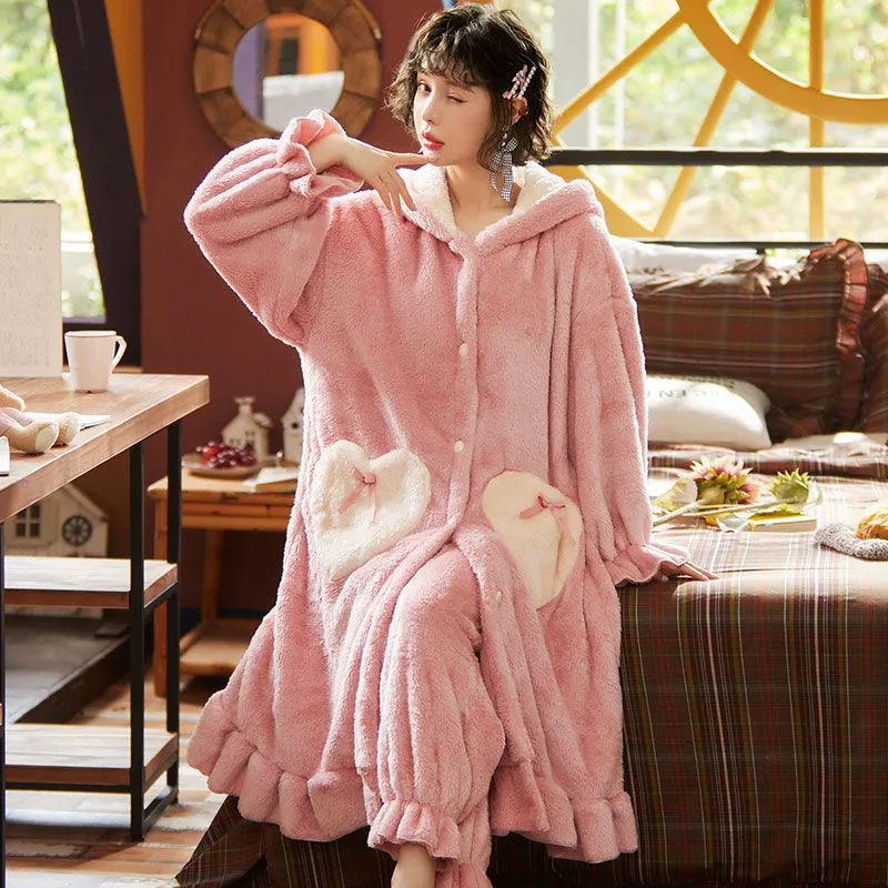 Winter thick cute coral fleece nightdress