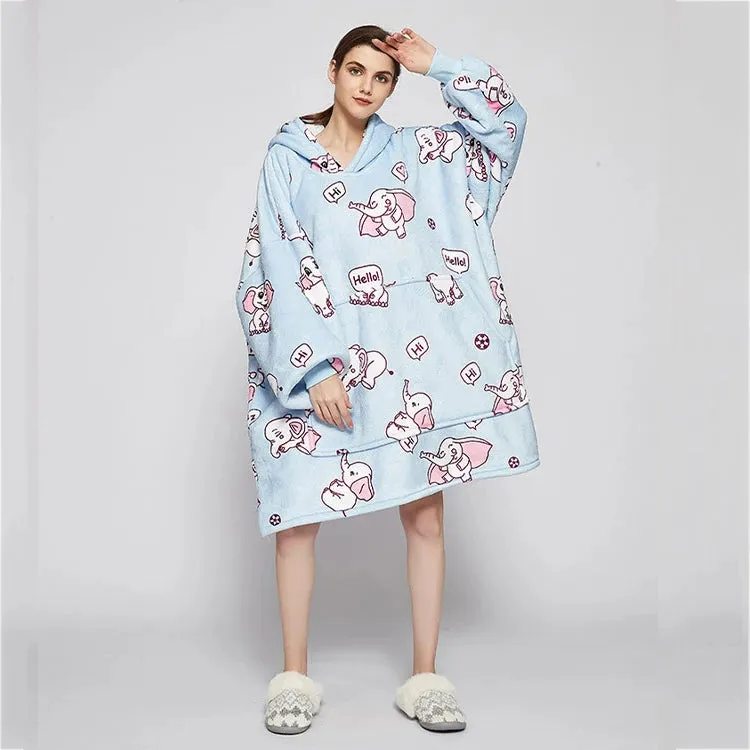 Winter Warm Sleepwear With Pocket Flannel Thick Sleepwear Oversized Nightgown Coral Fleece Soft Hoodies Sleepdress Loungewear