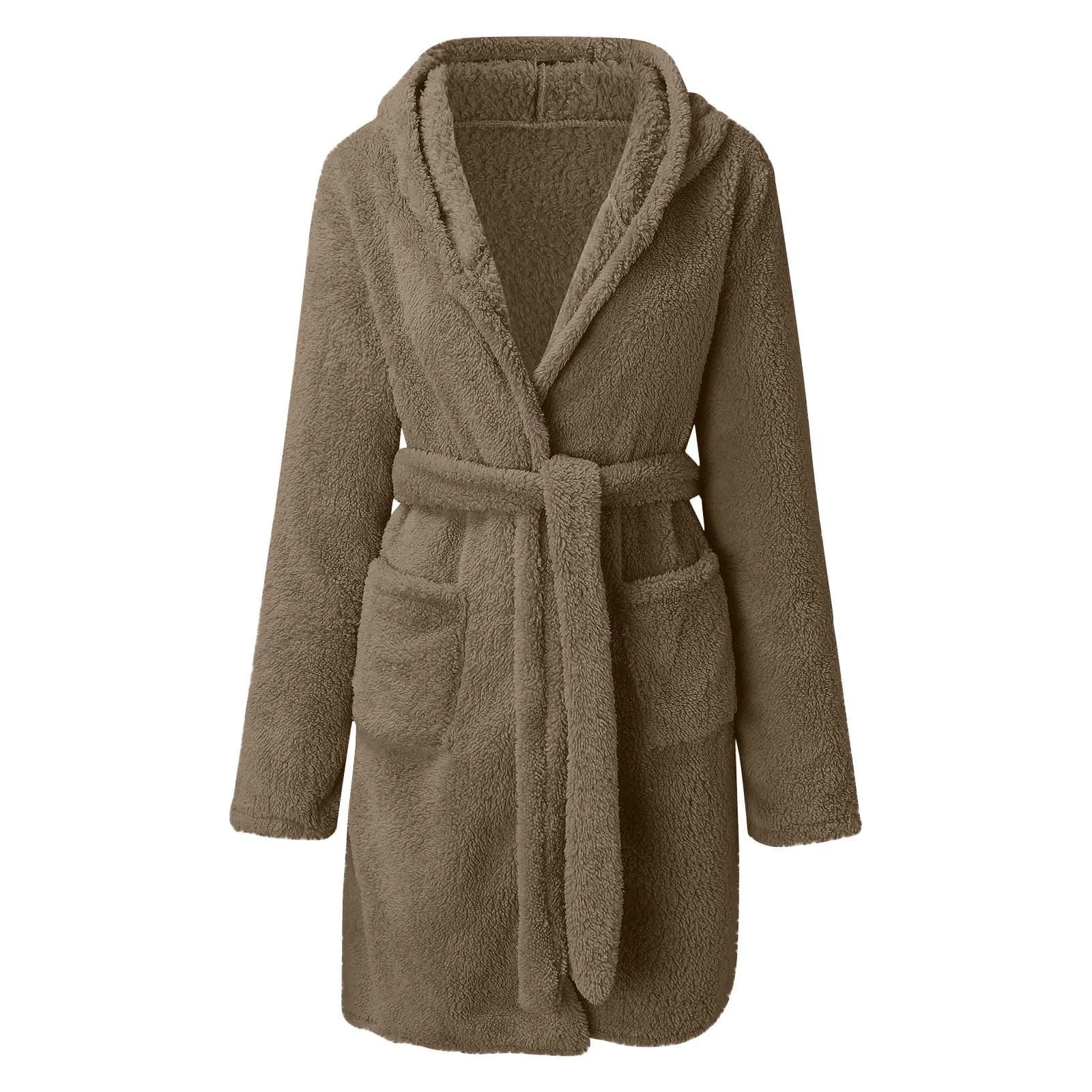 wo-fusoul Fall Fashion 2023 Deals! Bath Robes for Women Womens Plus Size Fleece Hooded Bathrobe Plush Short Robe with Pockets & Belts
