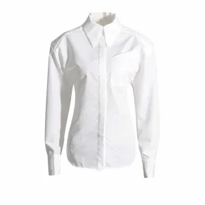 Women White Shirt Blouse Backless Long Sleeves Top