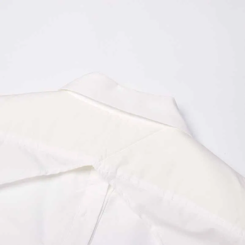 Women White Shirt Blouse Backless Long Sleeves Top