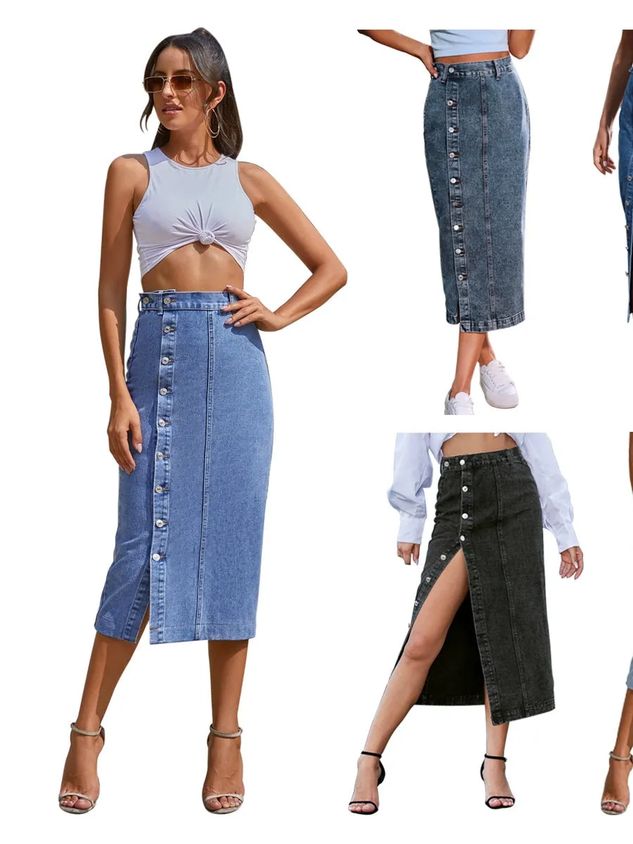 Women’s High Waist Denim Skirt - Trendy Irregular Slit Design