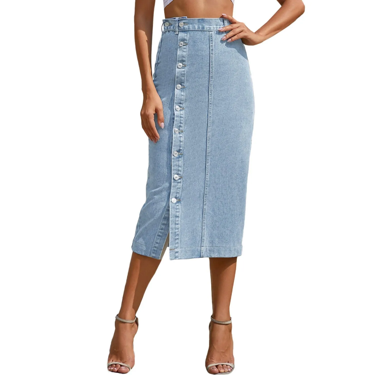 Women’s High Waist Denim Skirt - Trendy Irregular Slit Design