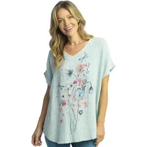 Women's Jess & Jane Mineral Washed Double Gauze Short Sleeve V-Neck Primrose