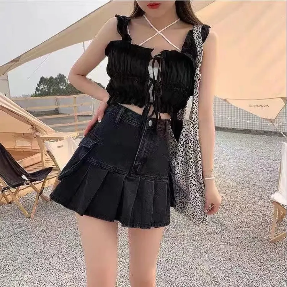 Women's Spice Girl High Street Solid Color Denim Skirt