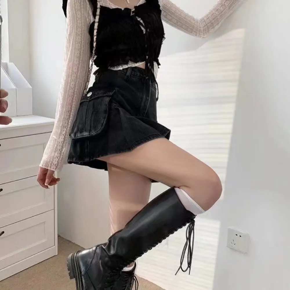 Women's Spice Girl High Street Solid Color Denim Skirt