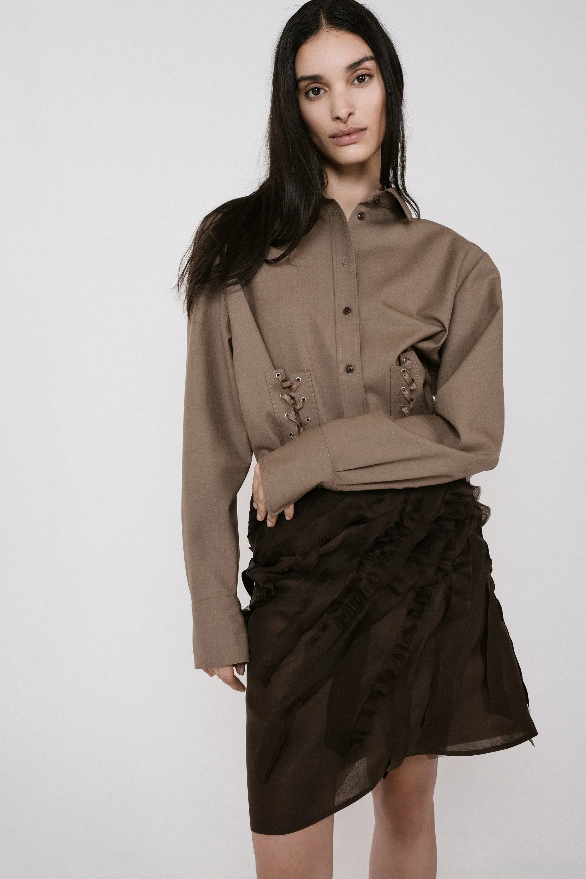 Wool Long Sleeved Shirt with Lacing