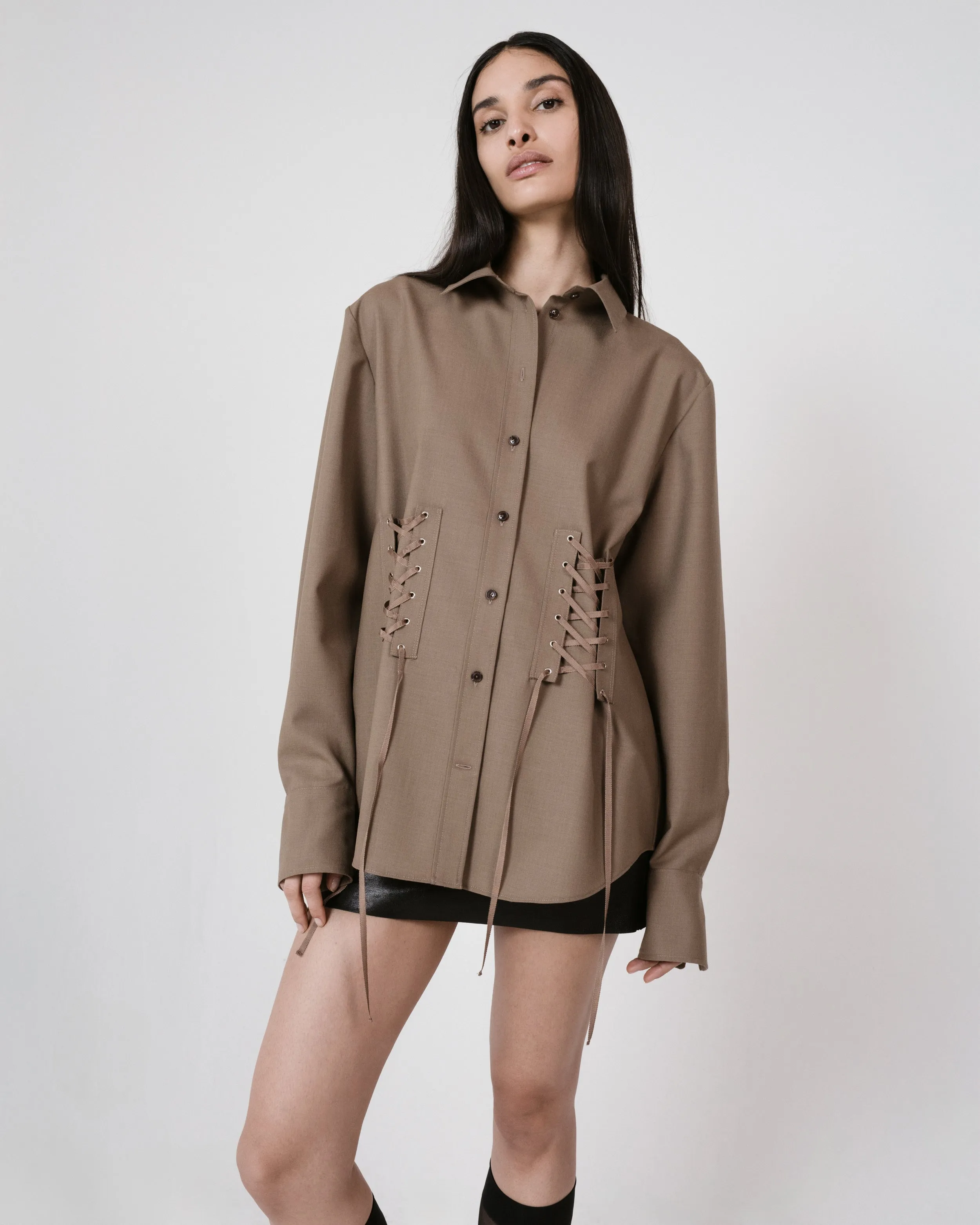 Wool Long Sleeved Shirt with Lacing