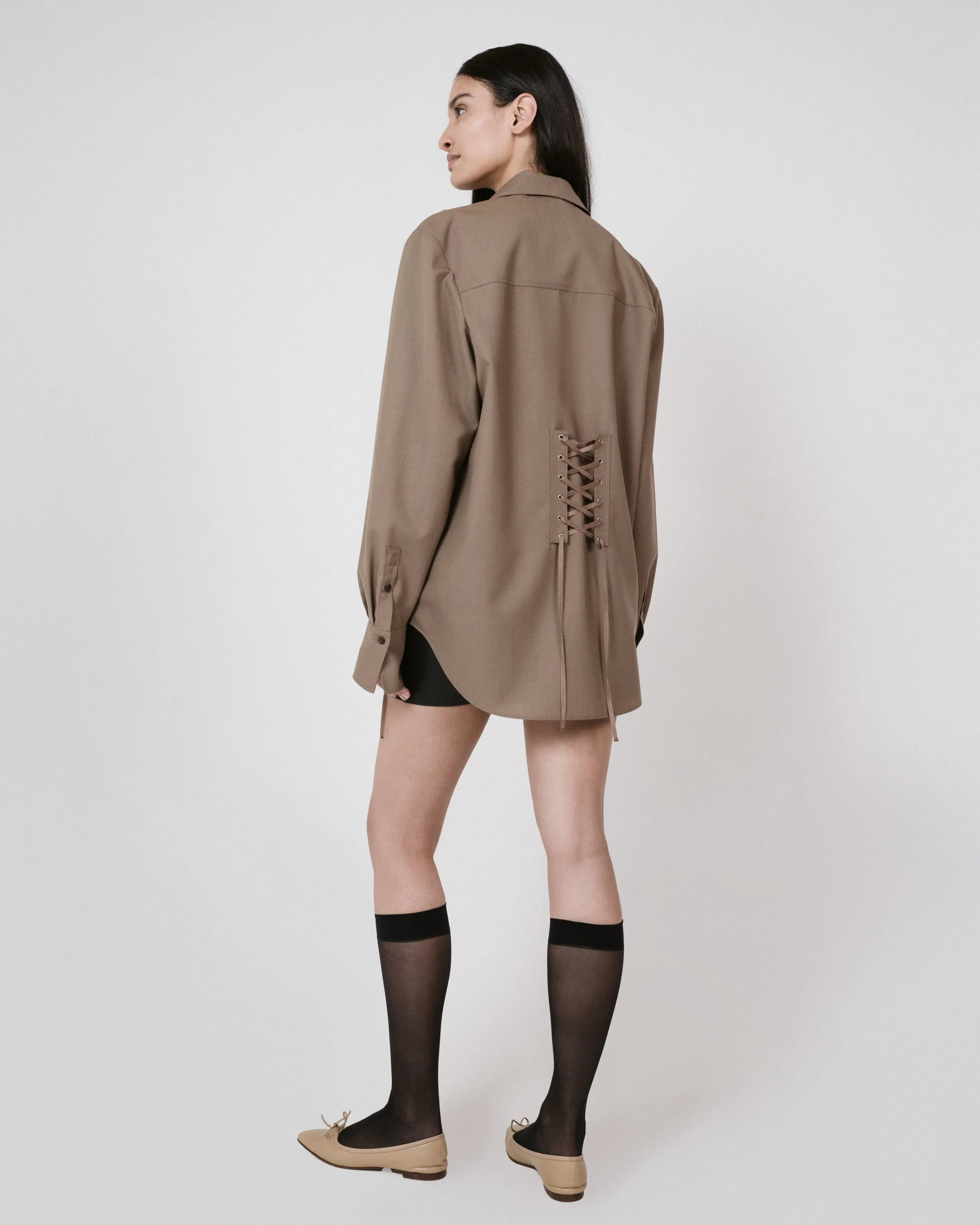 Wool Long Sleeved Shirt with Lacing