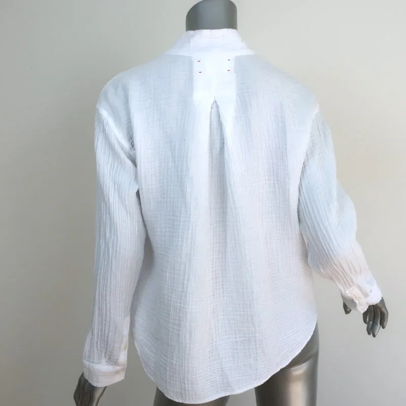 Xirena Button Down Shirt Finley White Gauze Size Extra Small Long Sleeve Top