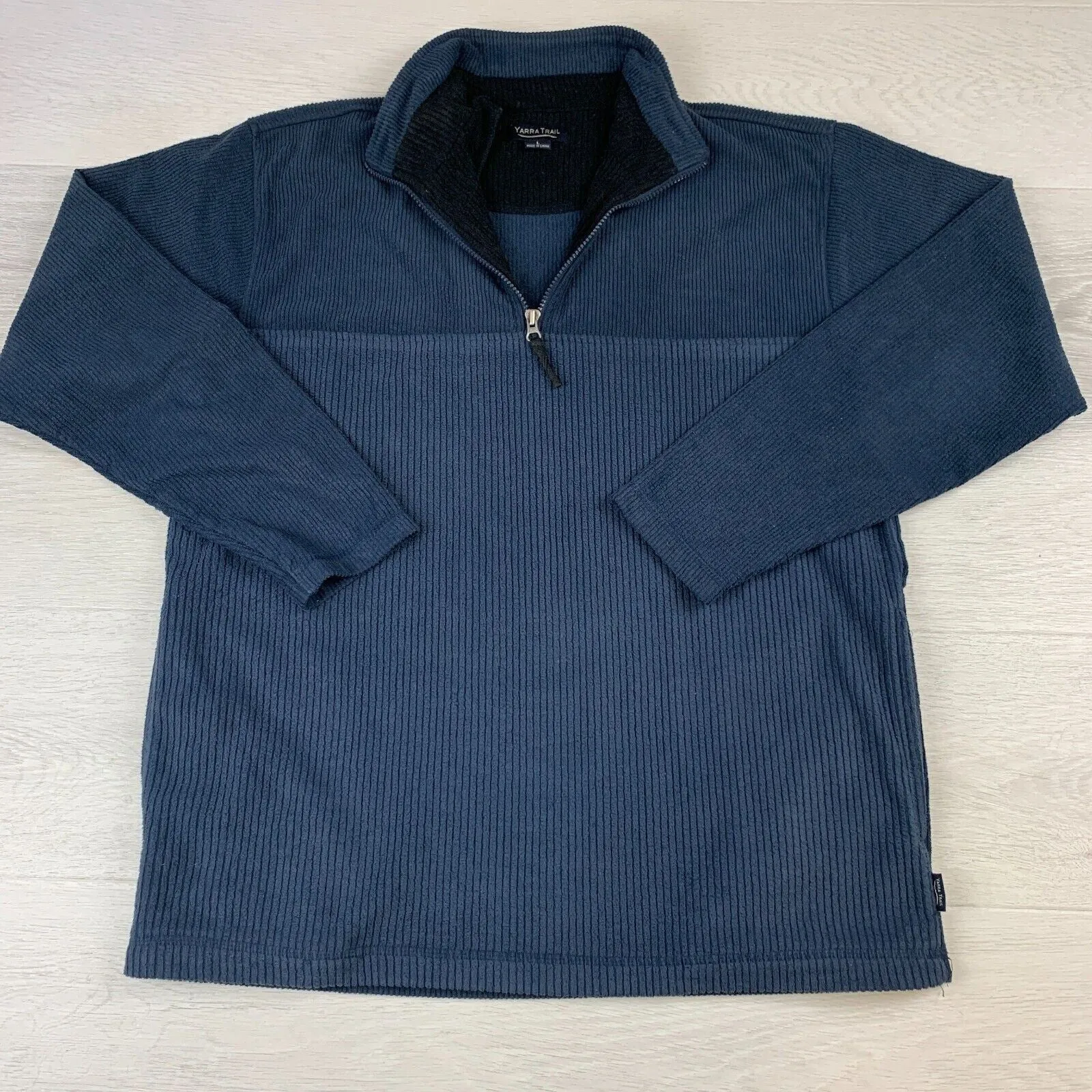 Yarra Trail Mens Blue 1/4 Zip Corduroy Sweater Size L