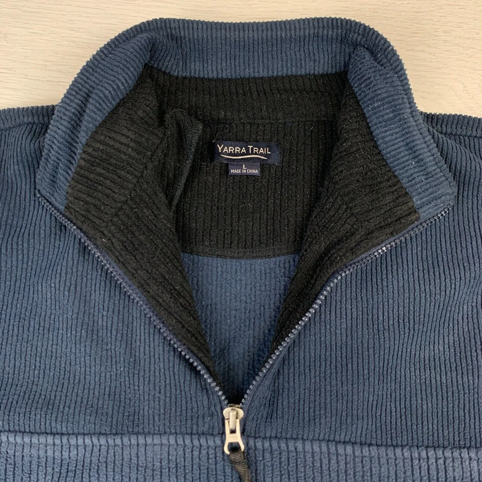 Yarra Trail Mens Blue 1/4 Zip Corduroy Sweater Size L