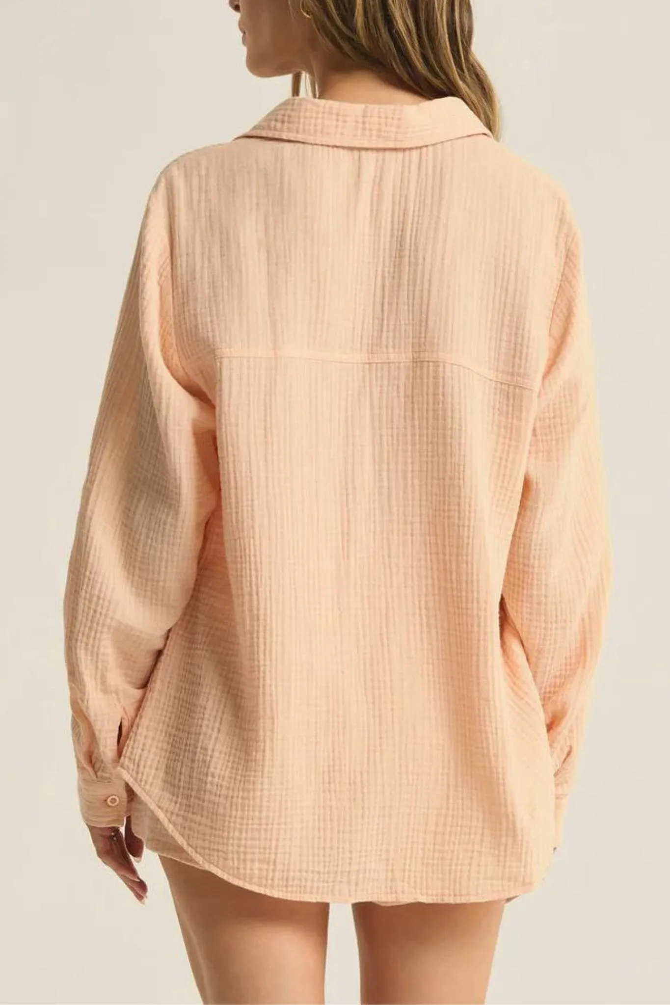 Z Supply: Kaili Button Up Gauze Top in Grapefruit