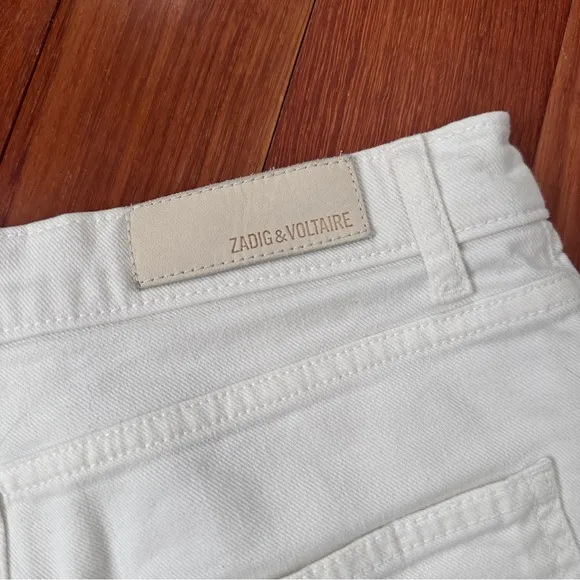 Zadig &amp; Voltaire | Juicy Denim Mini Skirt Button Fly Embroidered Blanc | Size XS