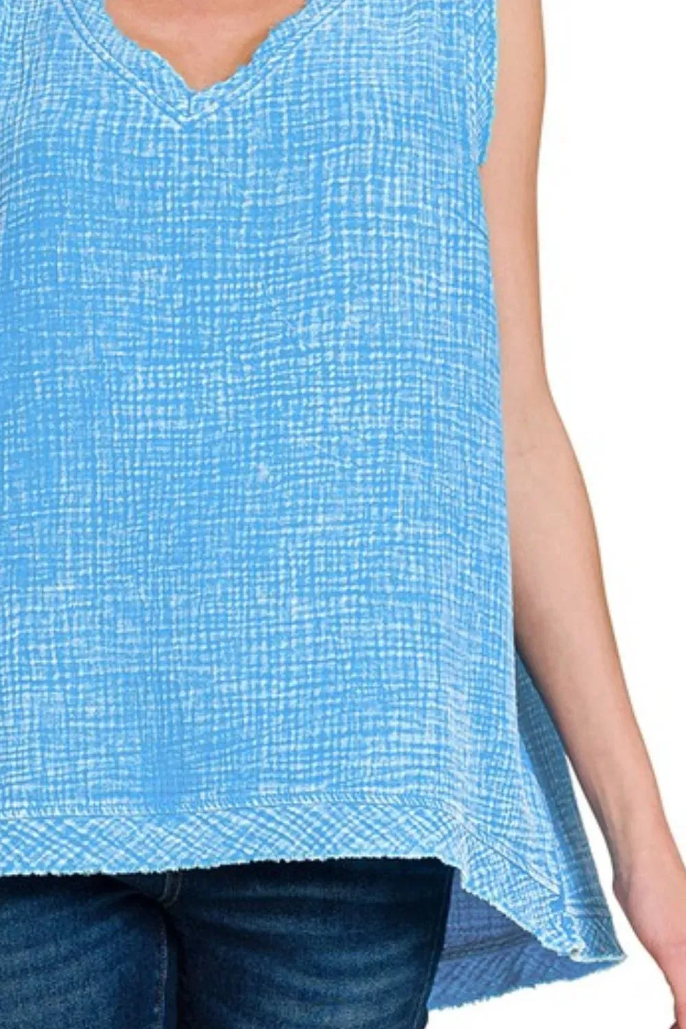 Zenana Double Gauze Raw Edge Acid Washed Tank Top