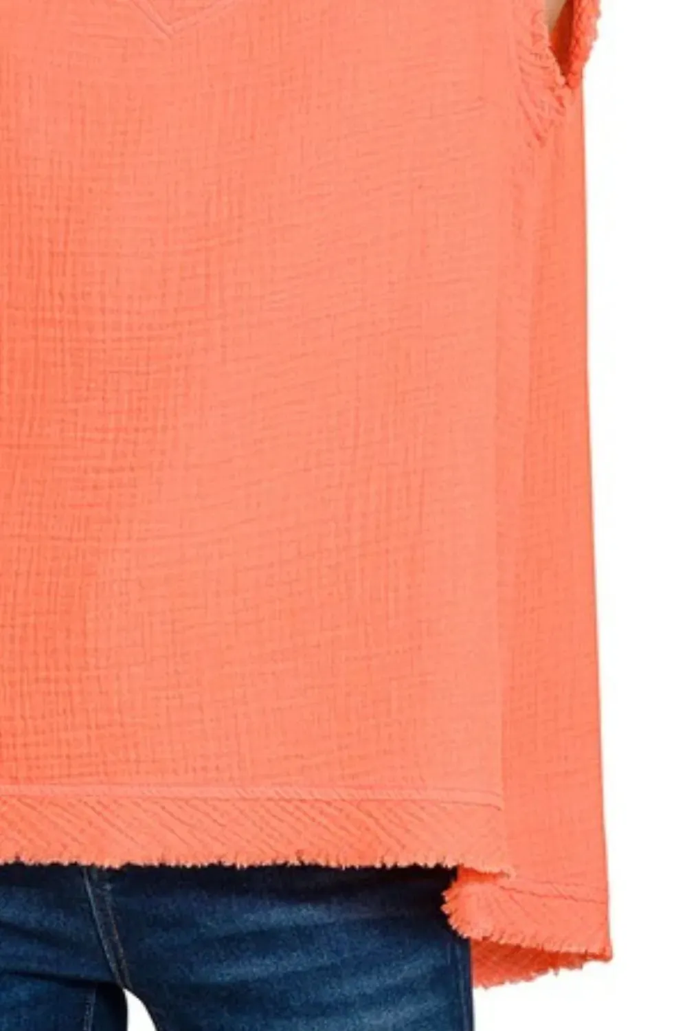 Zenana Double Gauze Raw Edge V-Neck Tank